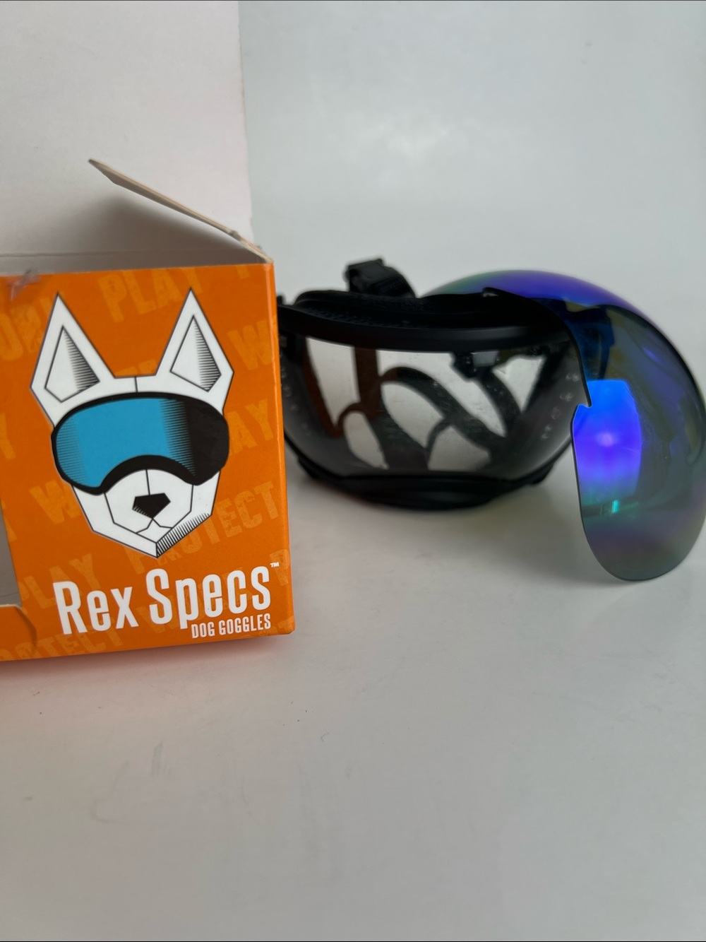 Rex Specs Small Black Dog Goggles with Blue Mirrored Lens